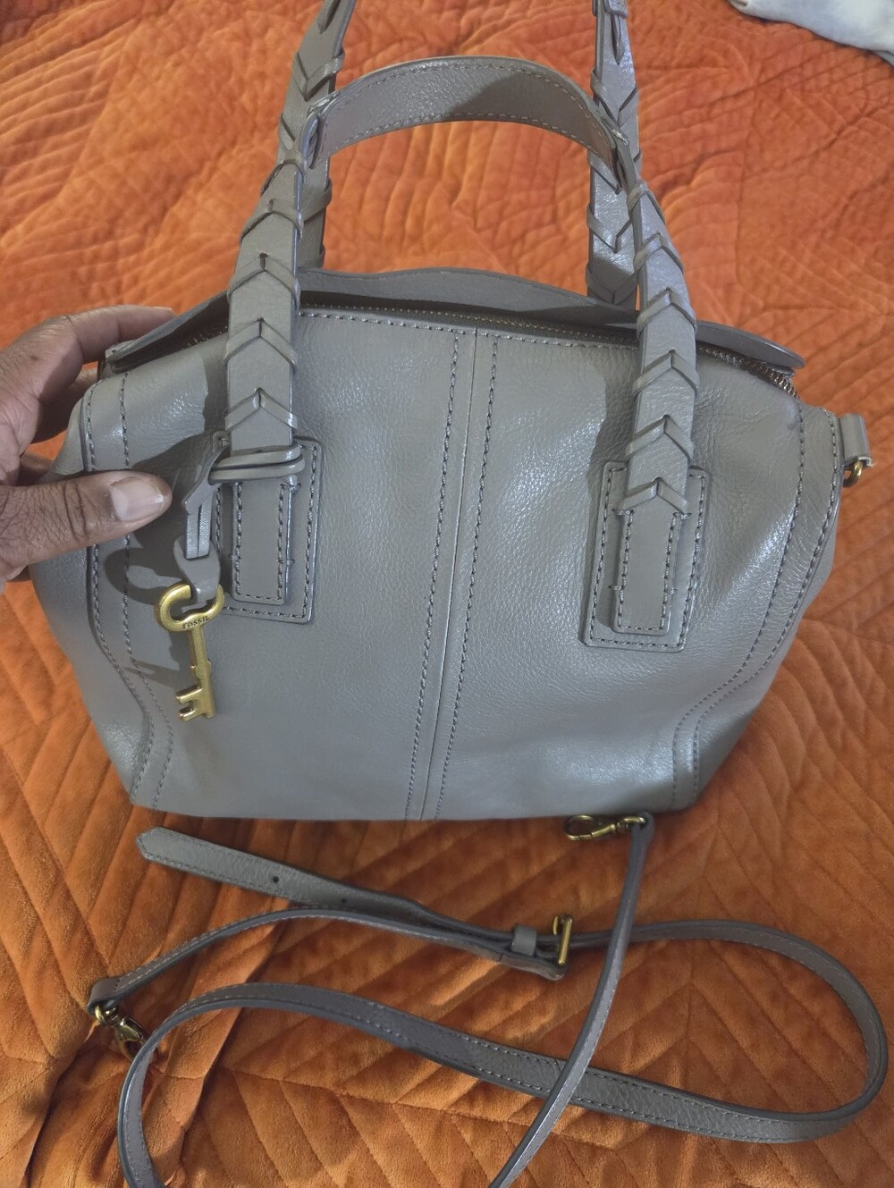 Fossil Gray Leather Satchel Crossbody Bag